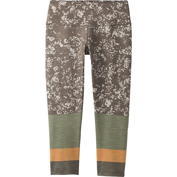 PrAna Pillar Printed Capri Leggings Slate Canopy Size XL Green Midrise Wicking - Picture 1 of 12